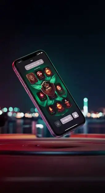 Interface mobile de Pampago Casino avec écran d'accueil affichant les catégories de jeux, machines à sous et casino en direct, accessibles d'une seule main sur un smartphone moderne.