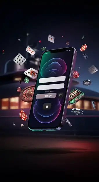 Interface de connexion mobile de Casino Pampago avec champs email et mot de passe, montrant l'option de connexion biométrique pour un accès rapide et sécurisé à votre compte joueur.